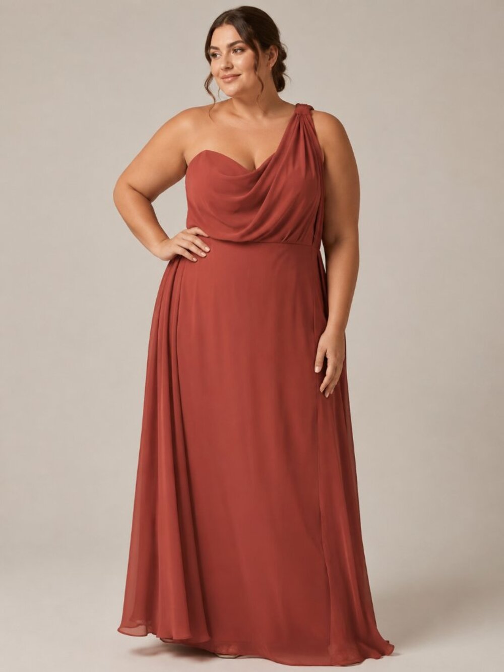 Birdy Grey Kira Chiffon Dress w Slit Spice XXL One Shoulder Bridesmaid Gown